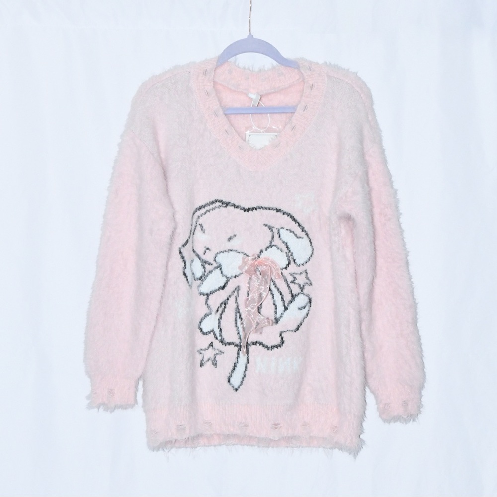 Angora oversized bunny bow sweater